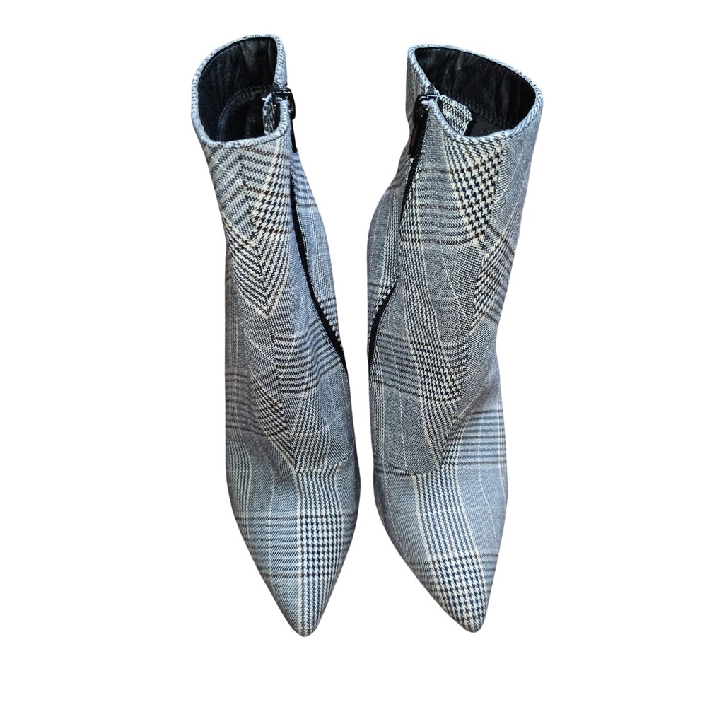 Unbranded Plaid Ankle Boots Women Size 8 Grey Black Good Stiletto Pointed Toe